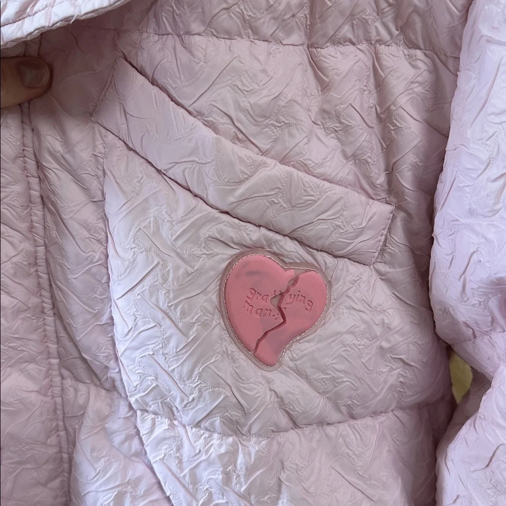 Ledin Pastel Pink Quilted Long Coat with Heart Detail Size Small - Picture 3 of 5